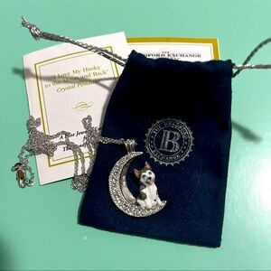Sterling Silver I Love My Husky To The Moon & Back Necklace - Swarovski Crystals
